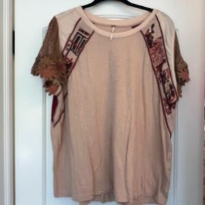 Free People Crochet Sleeve tee XL